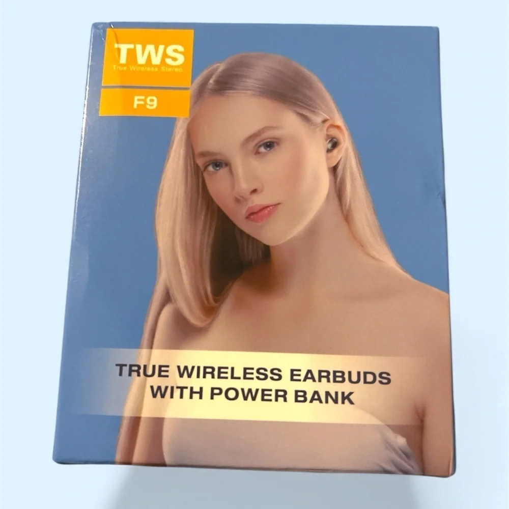 TWS F9 Black True Wireless Earbuds with Power Bank